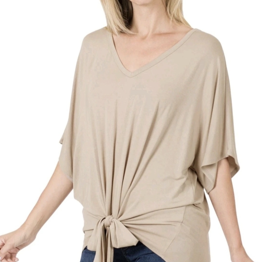 Zenana Outfitters Ash Mocha V-Neck Tie-Front Tunic